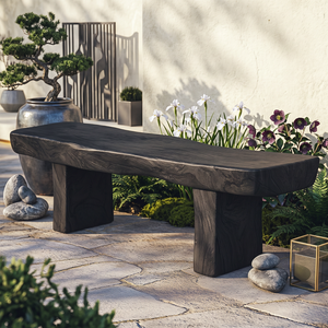 Handcrafted Live Edge Solid Wood Garden Bench with Natural Slab Seat