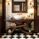 Organic Modern Wood Bathroom Vanity with Sculptural Open Storage Base