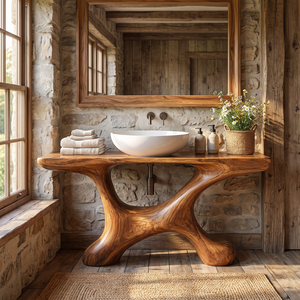 Bathroom Vanity Solid Wood with Sculptural Open Arch Base for Rustic Bathroom