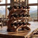 Organic Flow Solid Wood Wine Rack Sculptural Multi Tier Bottle Holder for Tabletop Display