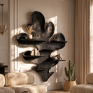 Solid Wood Leaf Sculpture Wall Shelf for Living Room, Organic Wall Mounted Display Decor