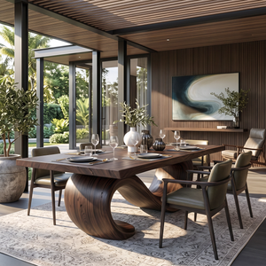 Dining Table Sculptural Infinity Base with Solid Wood Top