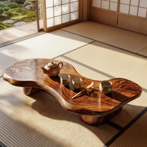 Solid Wood Organic Tea Table for Japandi Zen Living Spaces