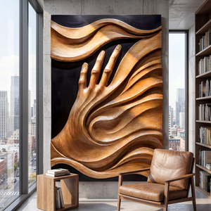 3D Flowing Wave Hand Sculpture Wall Art Solid Wood Handcrafted Decor