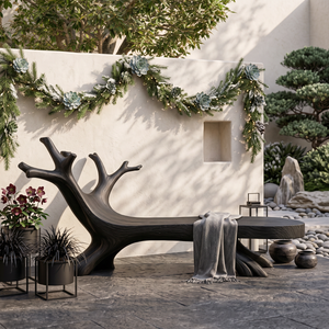 Tree Branch Solid Wood Garden Bench with Sculptural Root Base