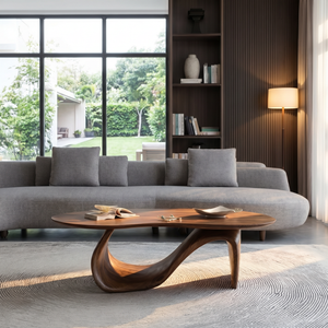 Solid Wood Coffee Table with Asymmetric Loop Base for Living Room
