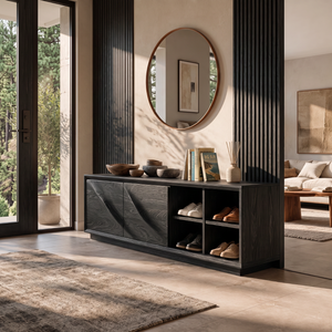 Shoe Cabinet Solid Wood with Closed Storage and Open Shelves