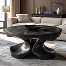 Coffee Table Solid Wood with Sculptural Four-Lobed Pedestal Base for Living Room