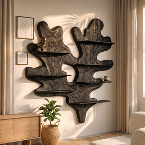 Sculptural Solid Wood Wall Shelf with Organic Leaf Inspired Design