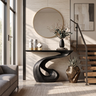 Organic Solid Wood Console Table with Sculptural S-Curve Base