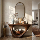 Organic Sculpted Solid Wood Console Table with Architectural Base