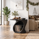 Organic Solid Wood Side Table with Open Shelf and Vinyl Record Storage