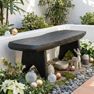 Live Edge Solid Wood Outdoor Bench with Sculptural Tapered Legs