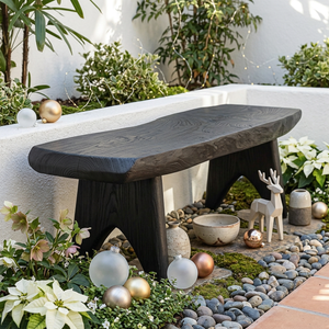 Live Edge Solid Wood Outdoor Bench with Sculptural Tapered Legs