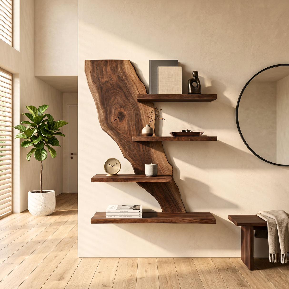 Modern Live Edge Wooden Floating Shelf Handmade Solid Wood Wall Mounted Display Shelf