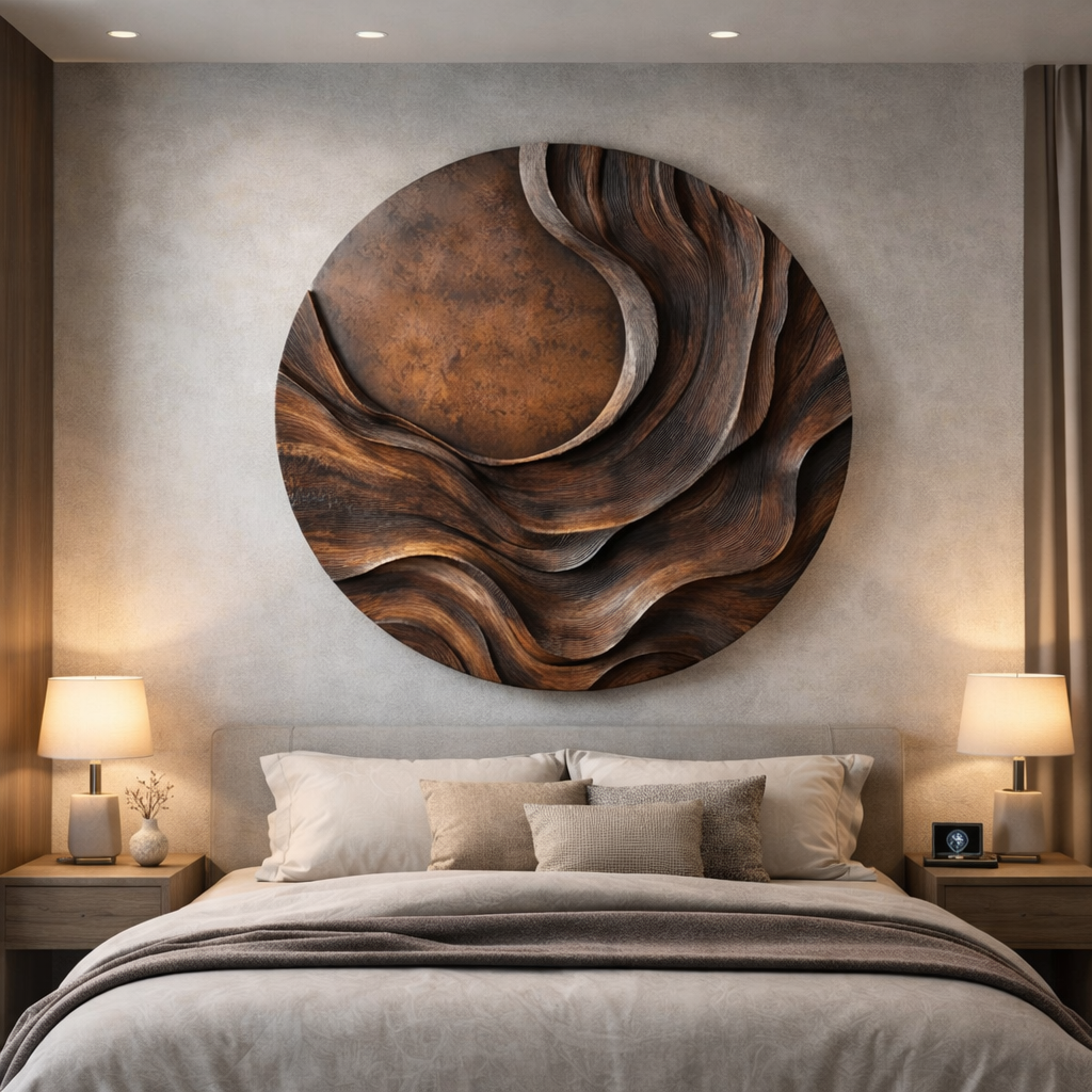 Contemporary Solid Wood Layered Wall Sculpture for Living Rooms