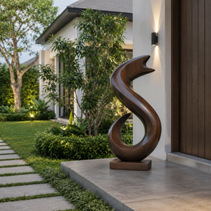 Handcrafted Solid Wood Flame Wave Sculpture for Garden and Entryway Decor