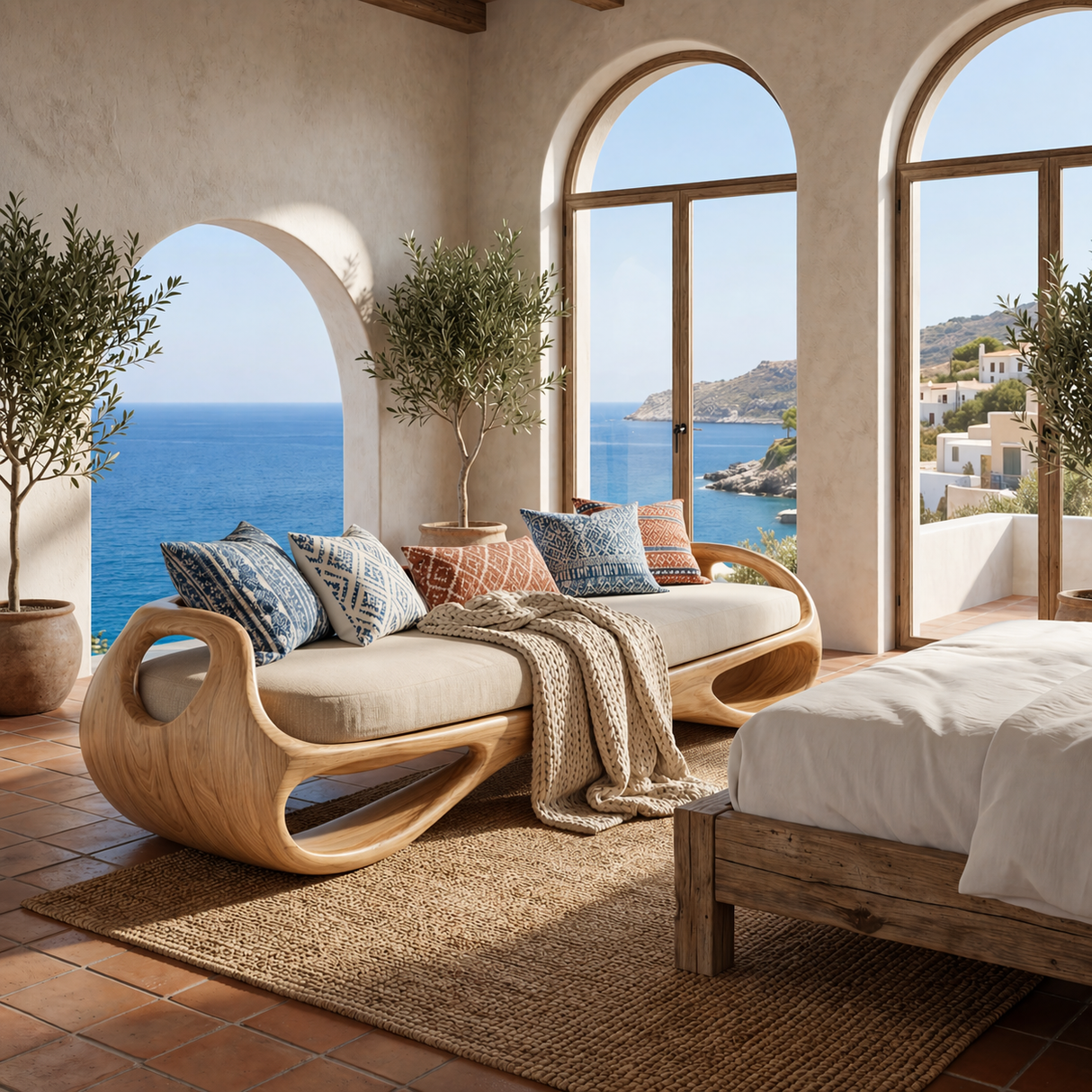 Organic Solid Wood Bench with Open Sculptural Frame for Bedroom