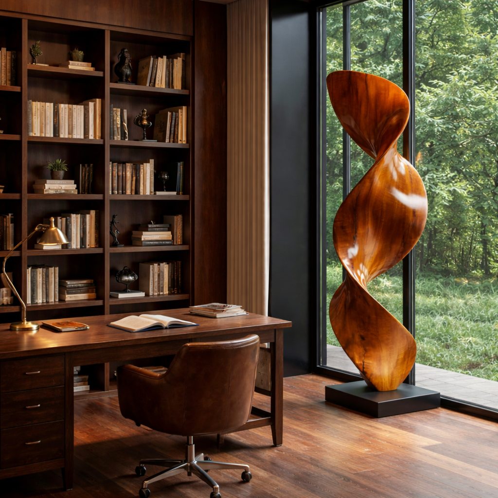 Contemporary Flowing Solid Wood Sculpture for Living Room Art Display
