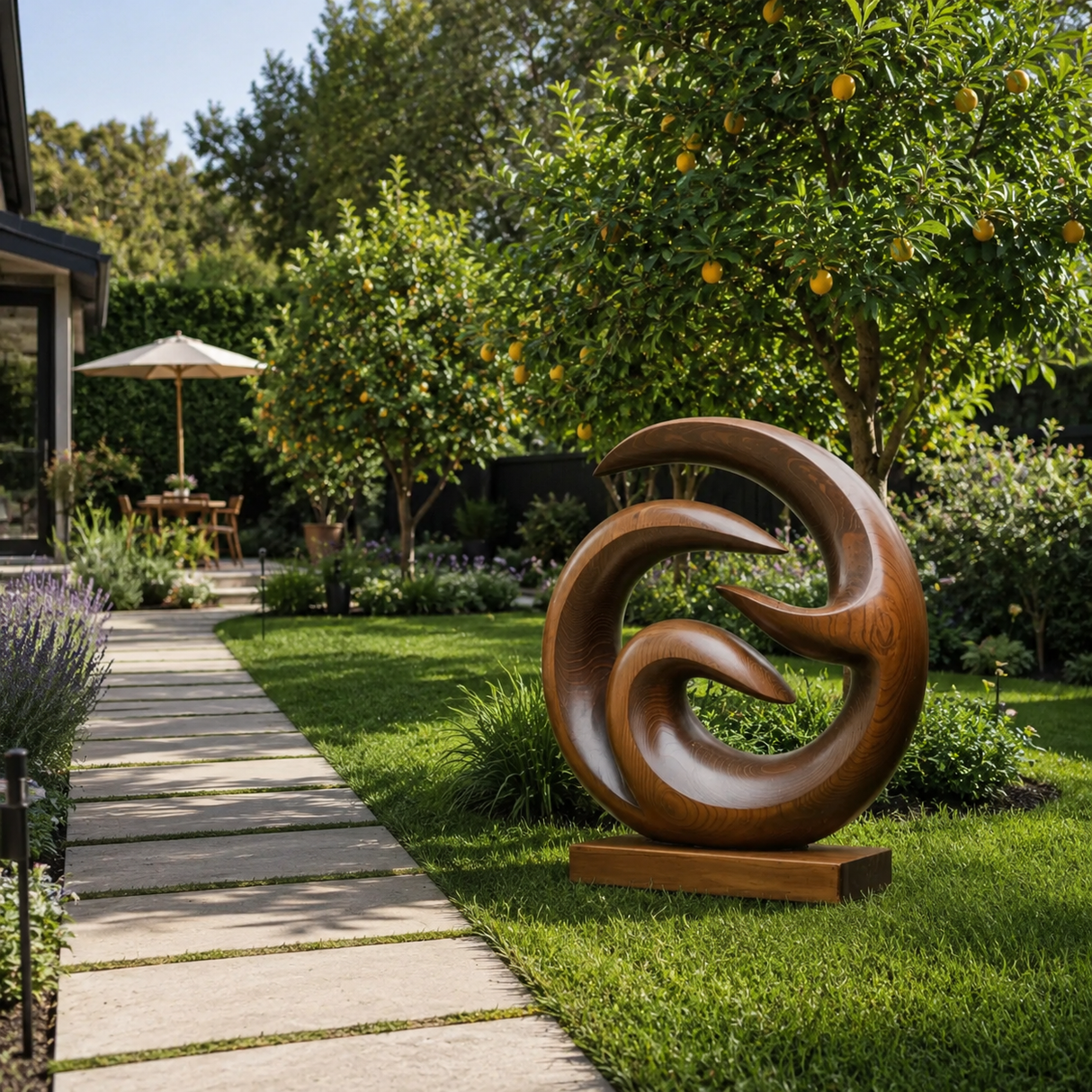 Spiral Harmony Solid Wood Garden Sculpture for Outdoor Landscape Decor