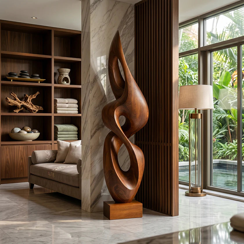 Contemporary Solid Wood Sculpture for Living Room or Entryway