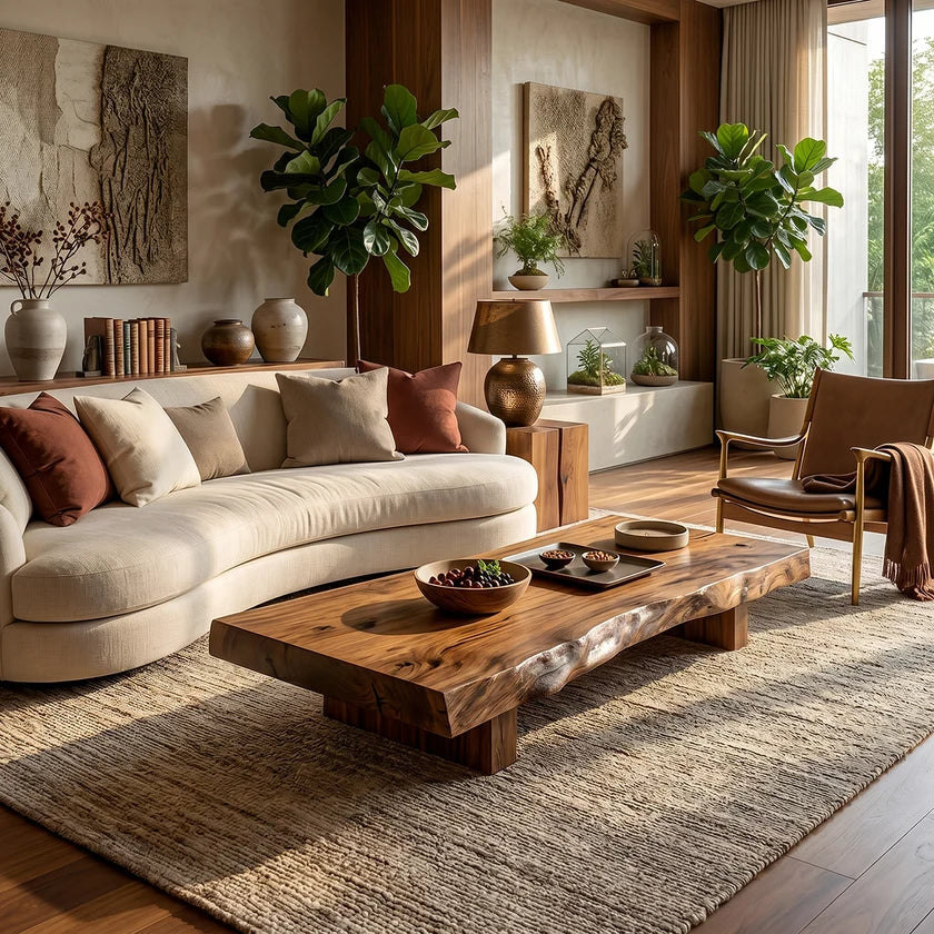 Live-Edge Solid-Wood Coffee Table for Japandi Living Rooms