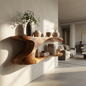 Sculptural Solid Wood Wall Shelf with Organic Flow