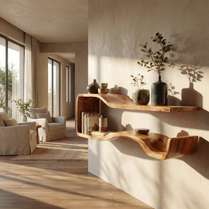 Organic Modern Solid Wood Floating Shelf with Wave Form