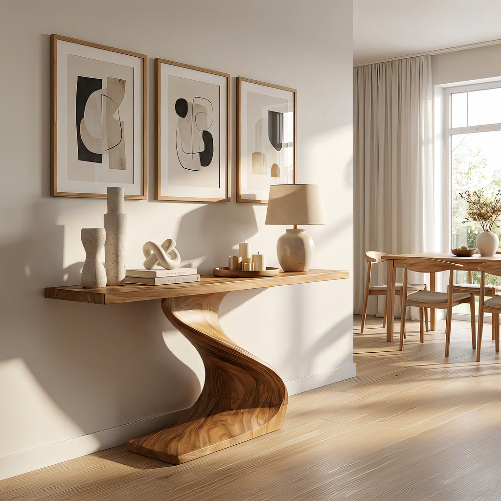Sculpted Solid Wood Hallway Table for Organic Modern Interiors