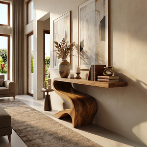 Curved Solid Wood Console Table for Mediterranean Style Interiors