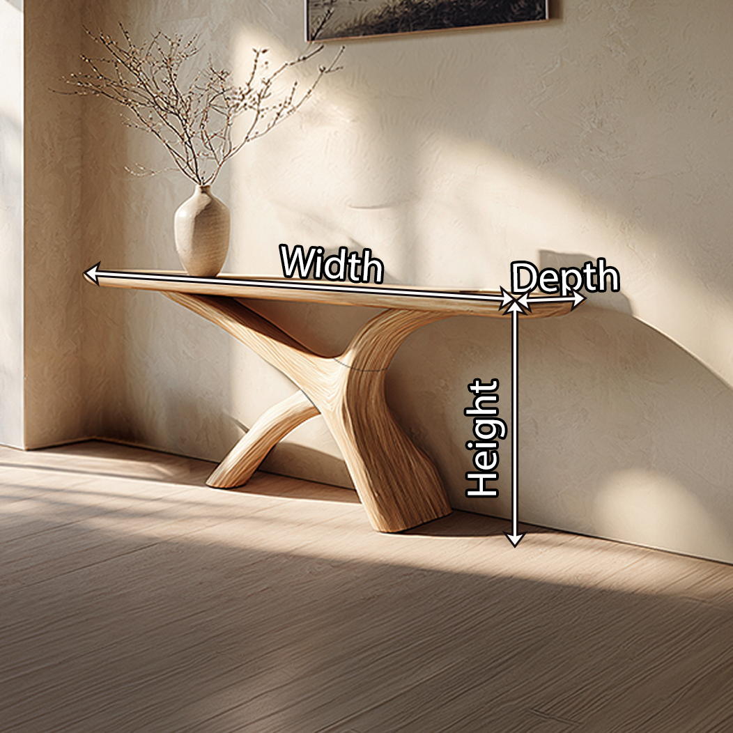 Sculpted Cross-Leg Solid Wood Console Table in Natural Finish
