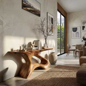 Modern Sculptural Solid Wood Console Table with Open Curved Base