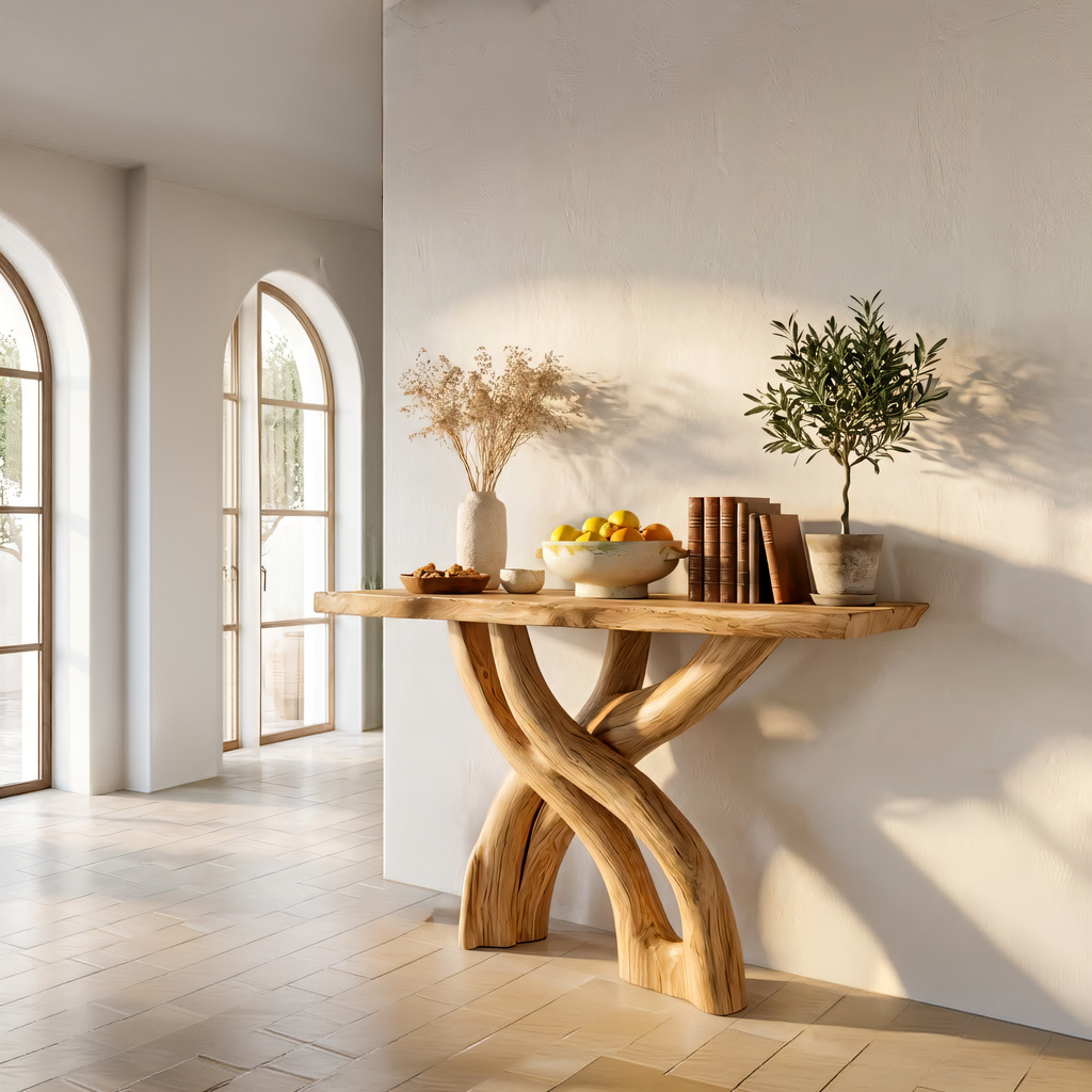 Intertwined Sculptural Solid Wood Console Table Organic Modern Design
