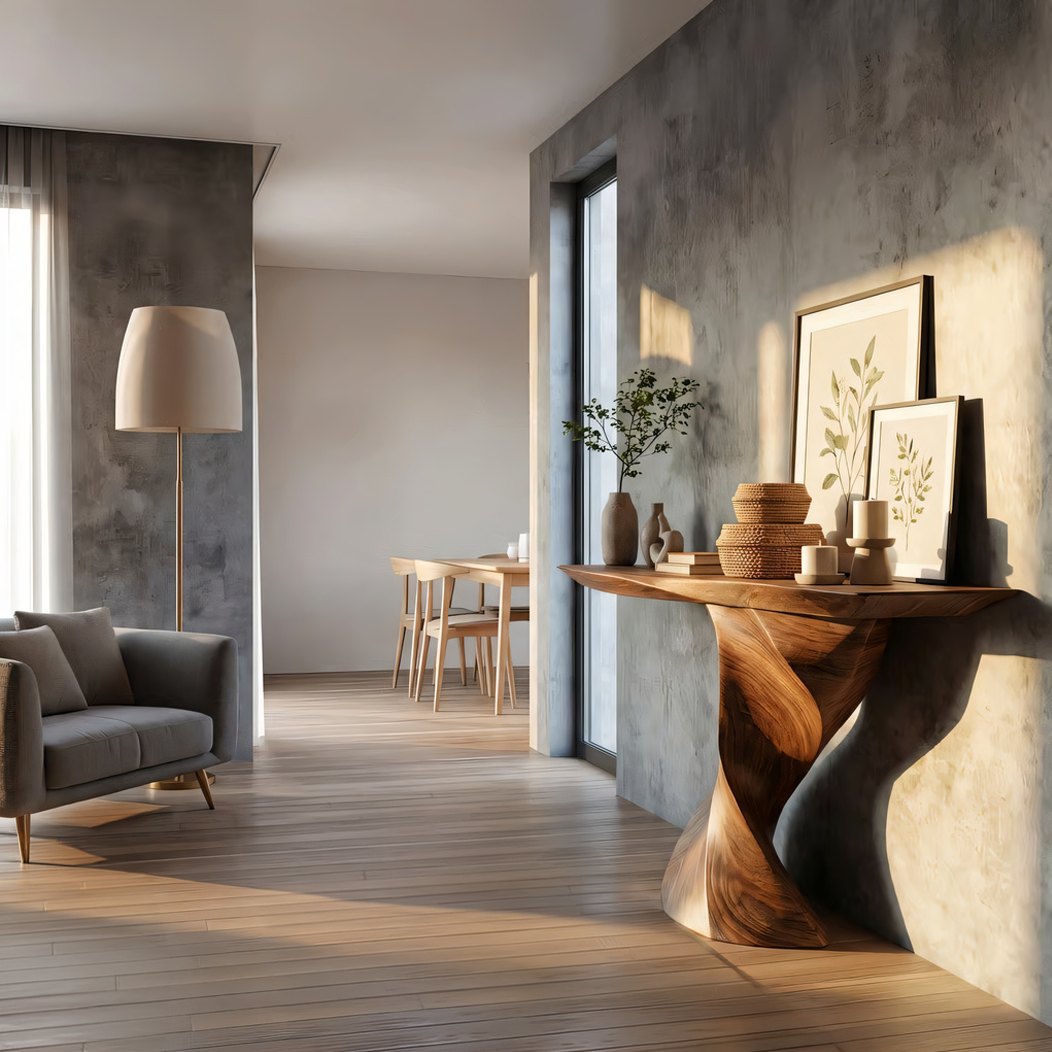 Sculpted Twist Solid Wood Console Table – Modern Organic Design