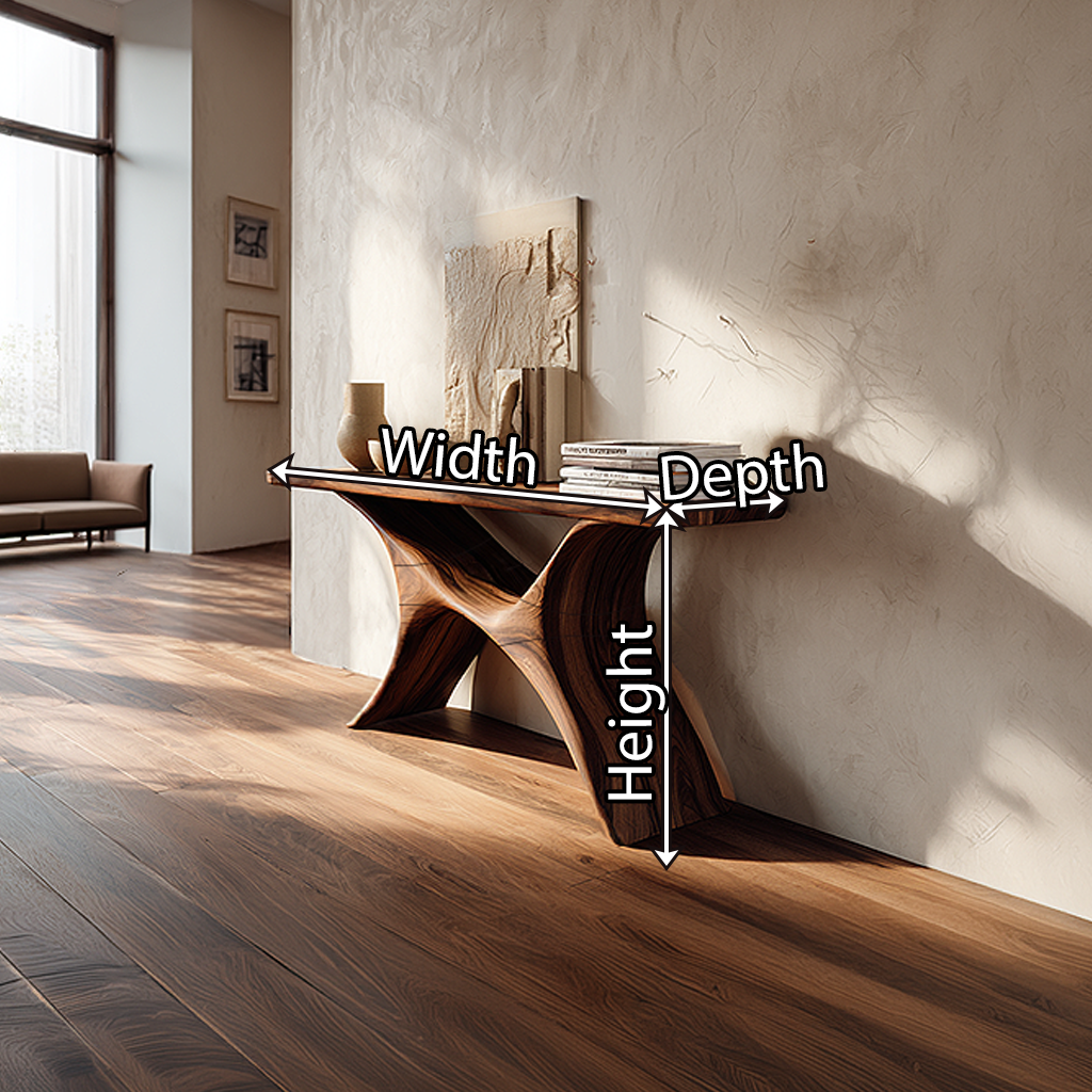 Organic Modern Solid Wood Console Table with Curved Base