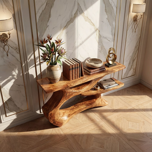 Organic Solid Wood Console Table with Floating Shelf