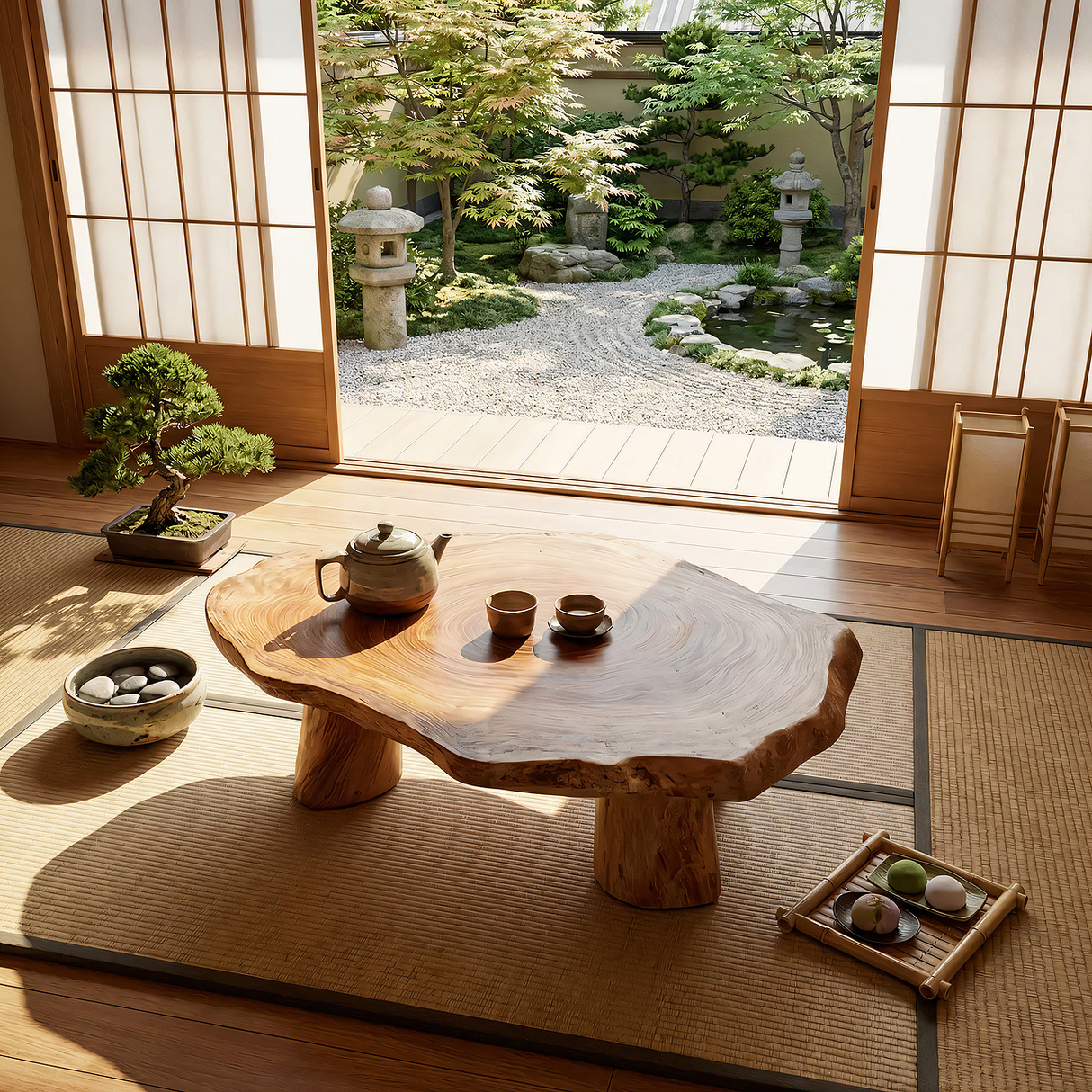 Round Live Edge Wood Tea Table Zen Low Profile