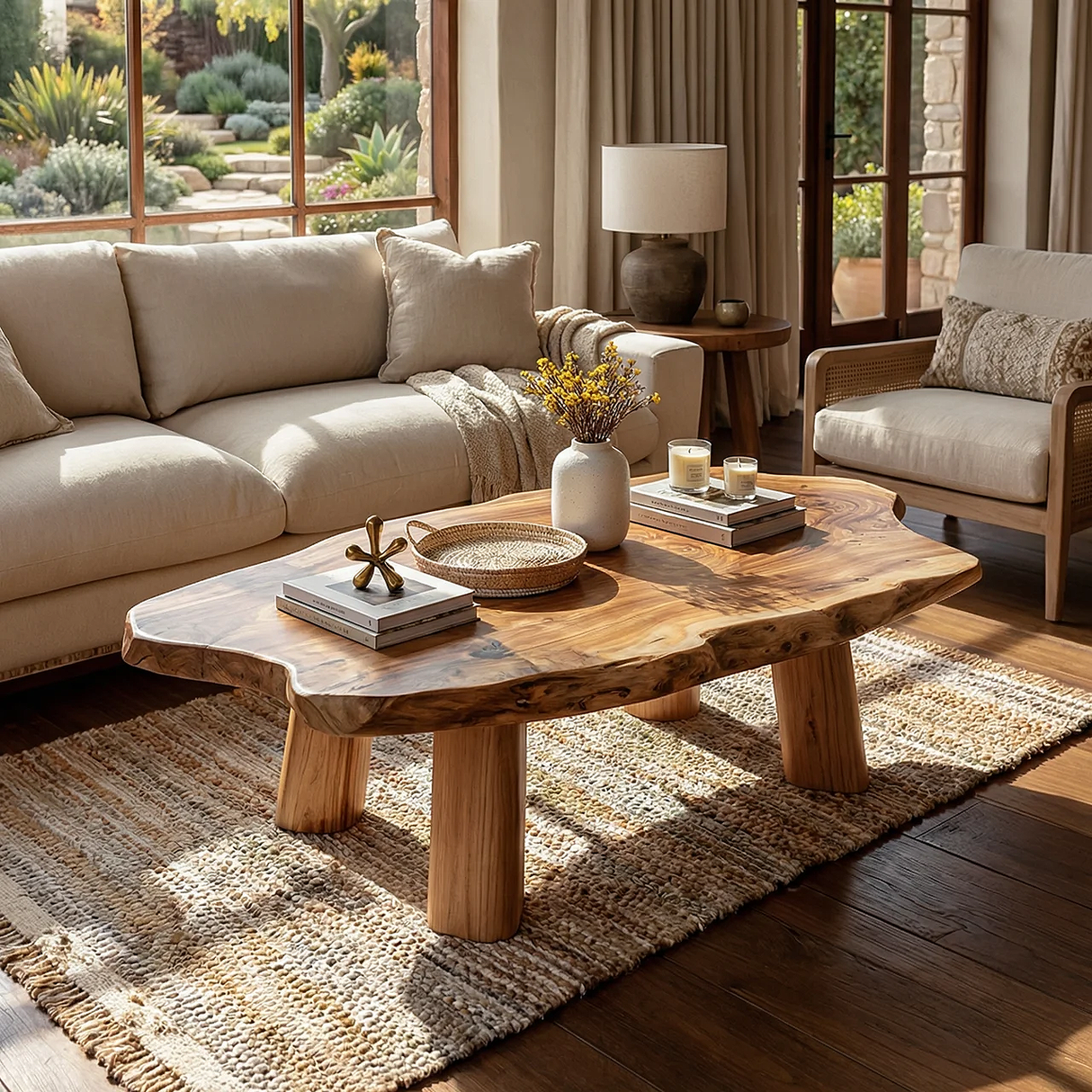 Natural Live Edge Wood Coffee Table Rustic Modern