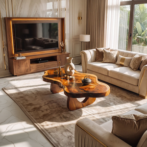 Luxury Live Edge Wood Coffee Table Sculptural Base