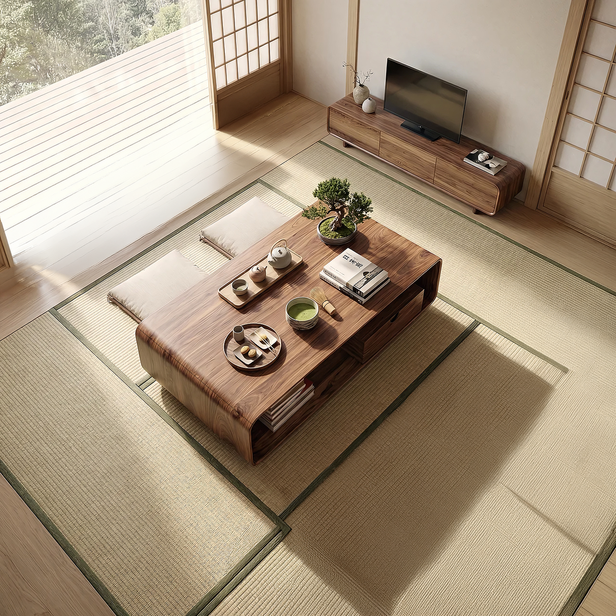 Modern Solid Wood Coffee Table with Storage Drawer
