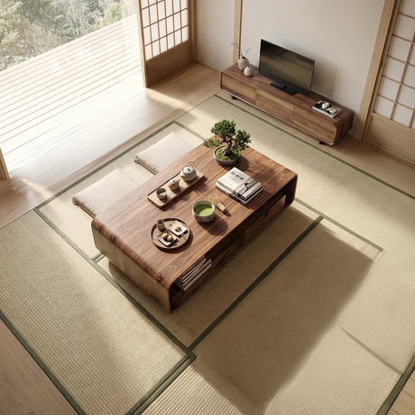 Modern Solid Wood Coffee Table with Storage Drawer
