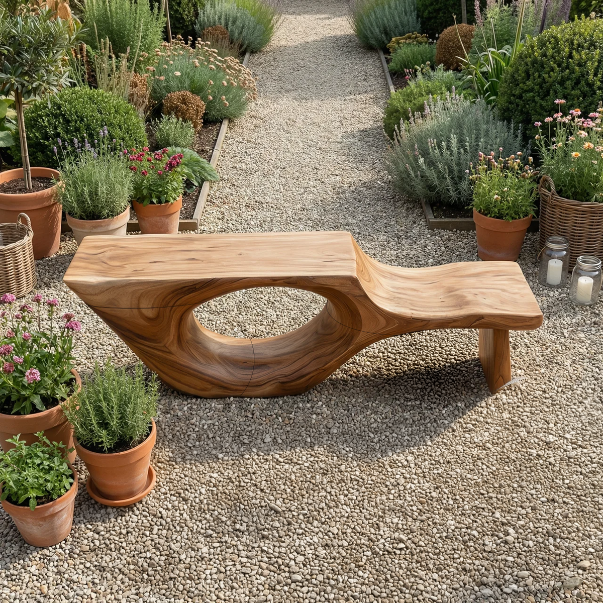 Organic Sculptural Solid Wood Bench for Modern Living Spaces – Soxyape