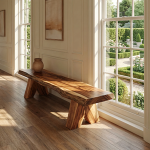 Handcrafted Live Edge Wood Bench Organic Modern Entryway Seating