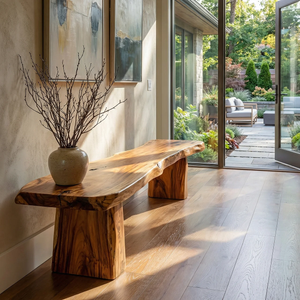 Natural Live Edge Wood Bench Handcrafted Organic Modern Hallway Seat