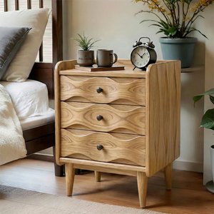 Handcrafted Solid Wood Bedside Table with Sculpted Drawers