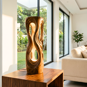 Luminous Flow Wood Floor Lamp with Organic Openwork