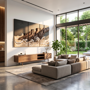 Coastal Ridge Wave Triptych Wood Wall Sculpture