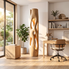 Tall Solid Wood Floor Lamp with Sculptural Open-Cut Body and Warm Interior Light