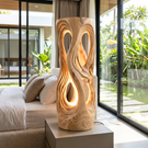 Luminous Flow Wood Floor Lamp with Organic Openwork