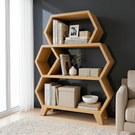 Solid Wood Hexagon Bookshelf with Open Display Shelves